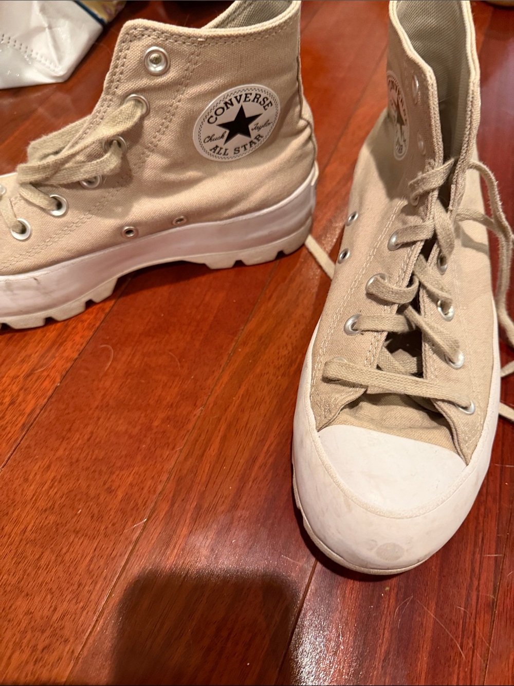Converse High Top Sneakers in Tan Canvas with White Soles